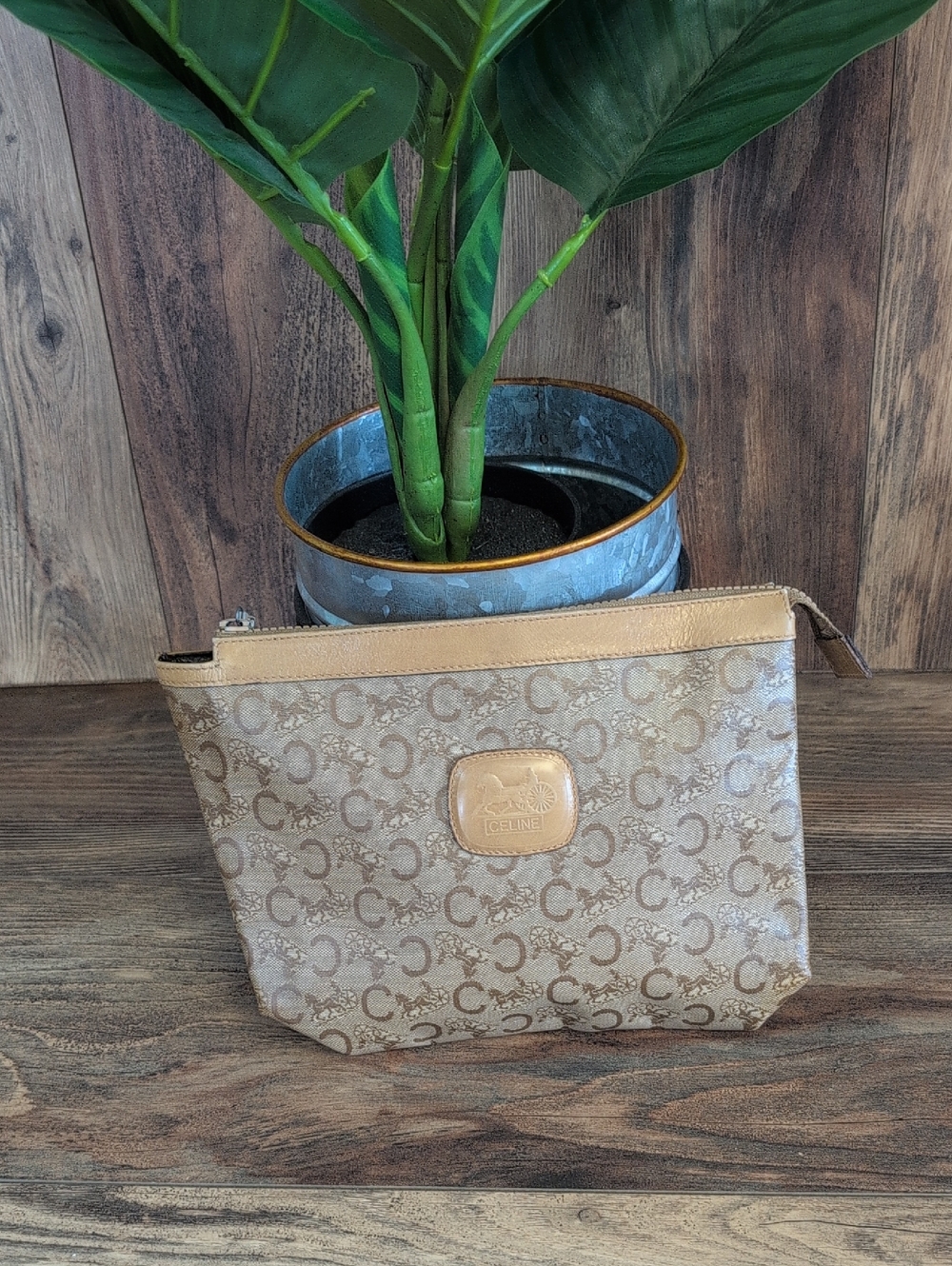 Celine Signature Authentic Vintage Horse Carriage Monogram Clutch Bag